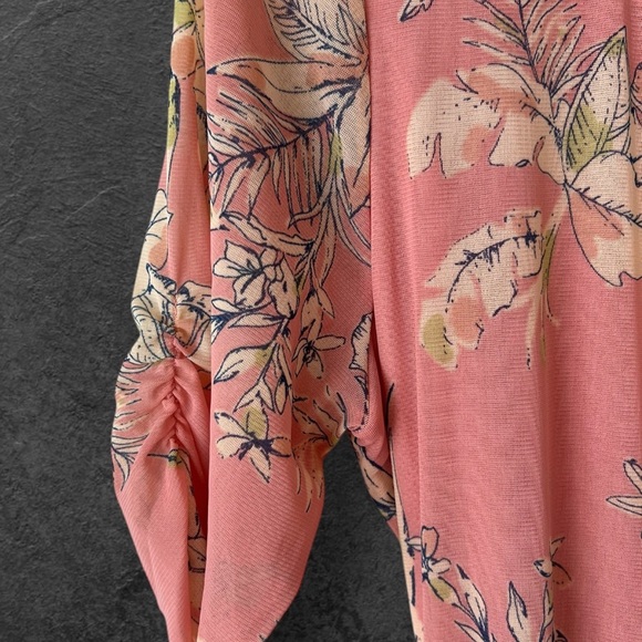 Anthropologie Sanctuary Tropical Floral Blush Pastel Pink Wrap Mini Dress Size L - Picture 7 of 12